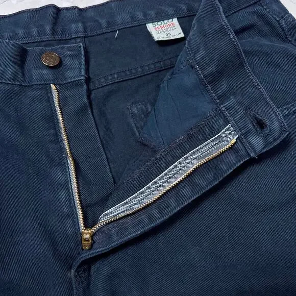 Vintage SOLO SEMORE Wide Leg Jeans SIZE 34 x 27 Indigo RAW HEM Dark Indigo Denim